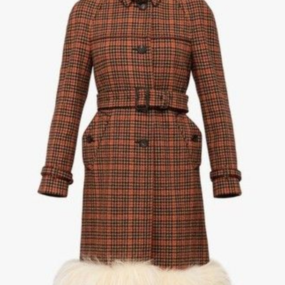 ISO - Prada Wool Plaid Coat Fur Trim 2017 - Picture 2 of 2